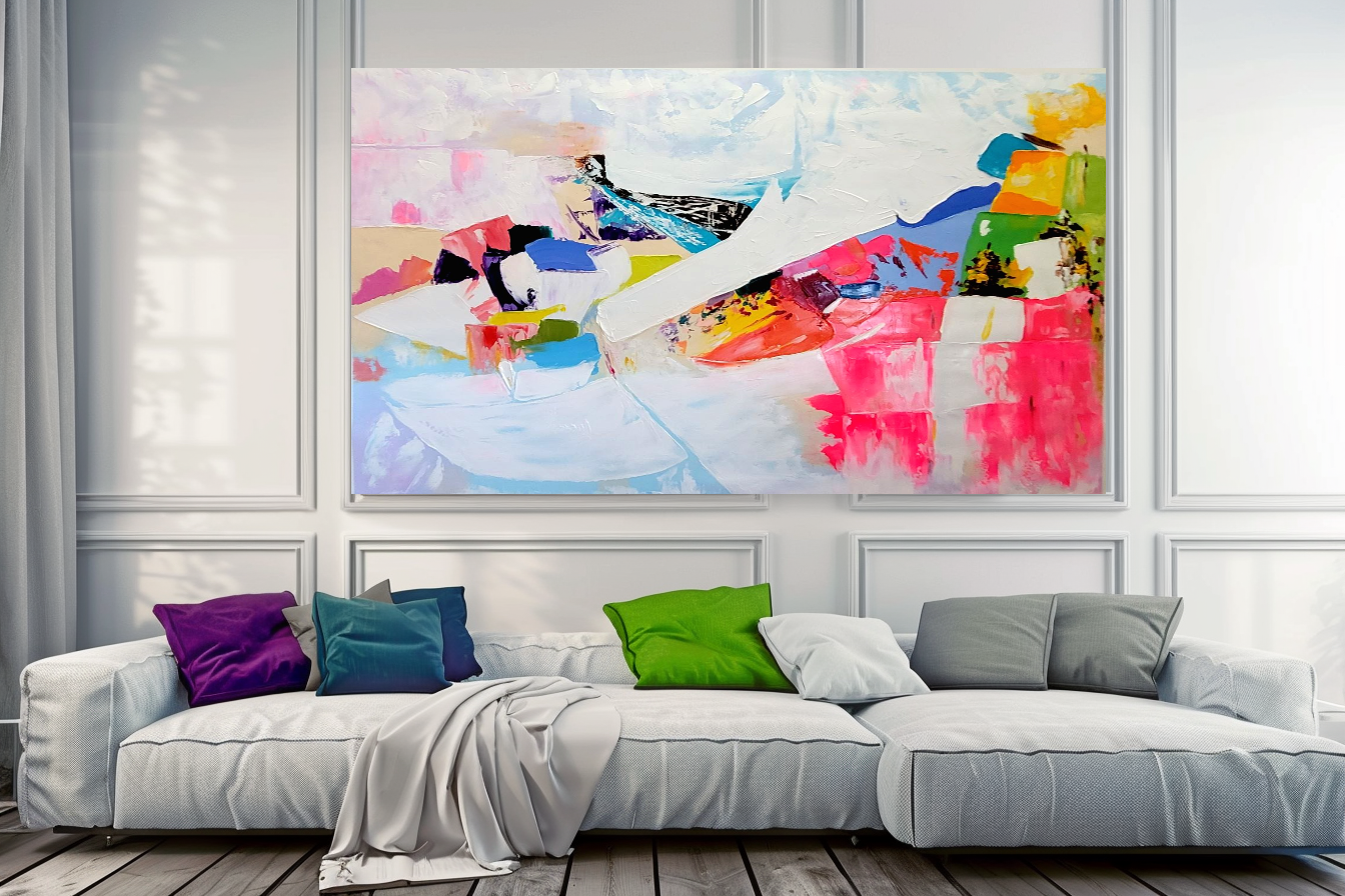 LARGE Modern Abstract Wall Art, Vibrant Impasto Oil Painting on Canvas, Textured Wall Art for Living room