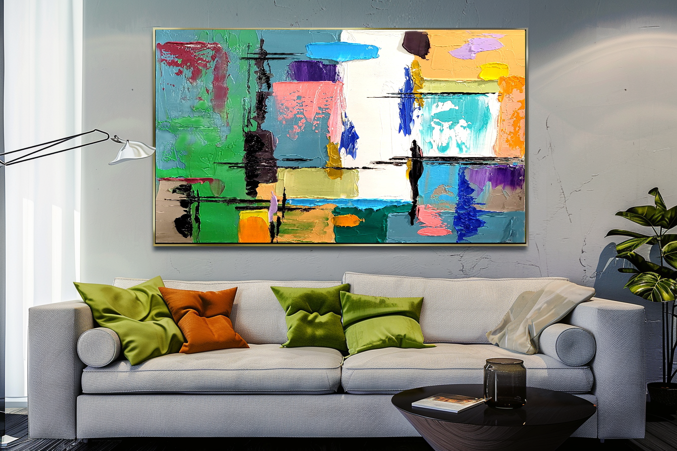 Modern Abstract Art for Living room, Geometric Impasto Oil Painting on Canvas