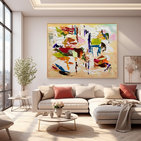 Modern Abstract Painting for Living room, Colorful Wall Art, Oil Impasto Painting on Canvas