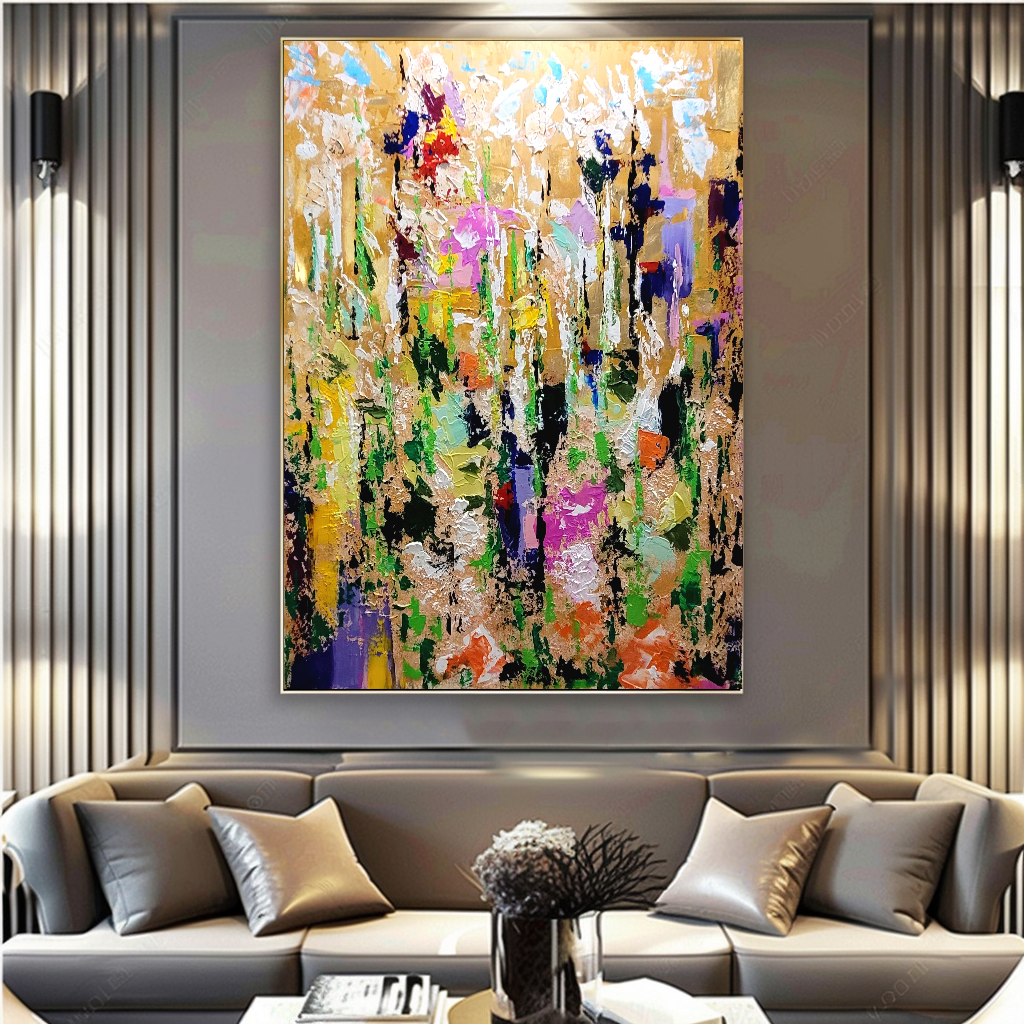 LARGE Modern Abstract Art, Impasto Oil Painting on Canvas, Colorful Floral Wall Art for living room