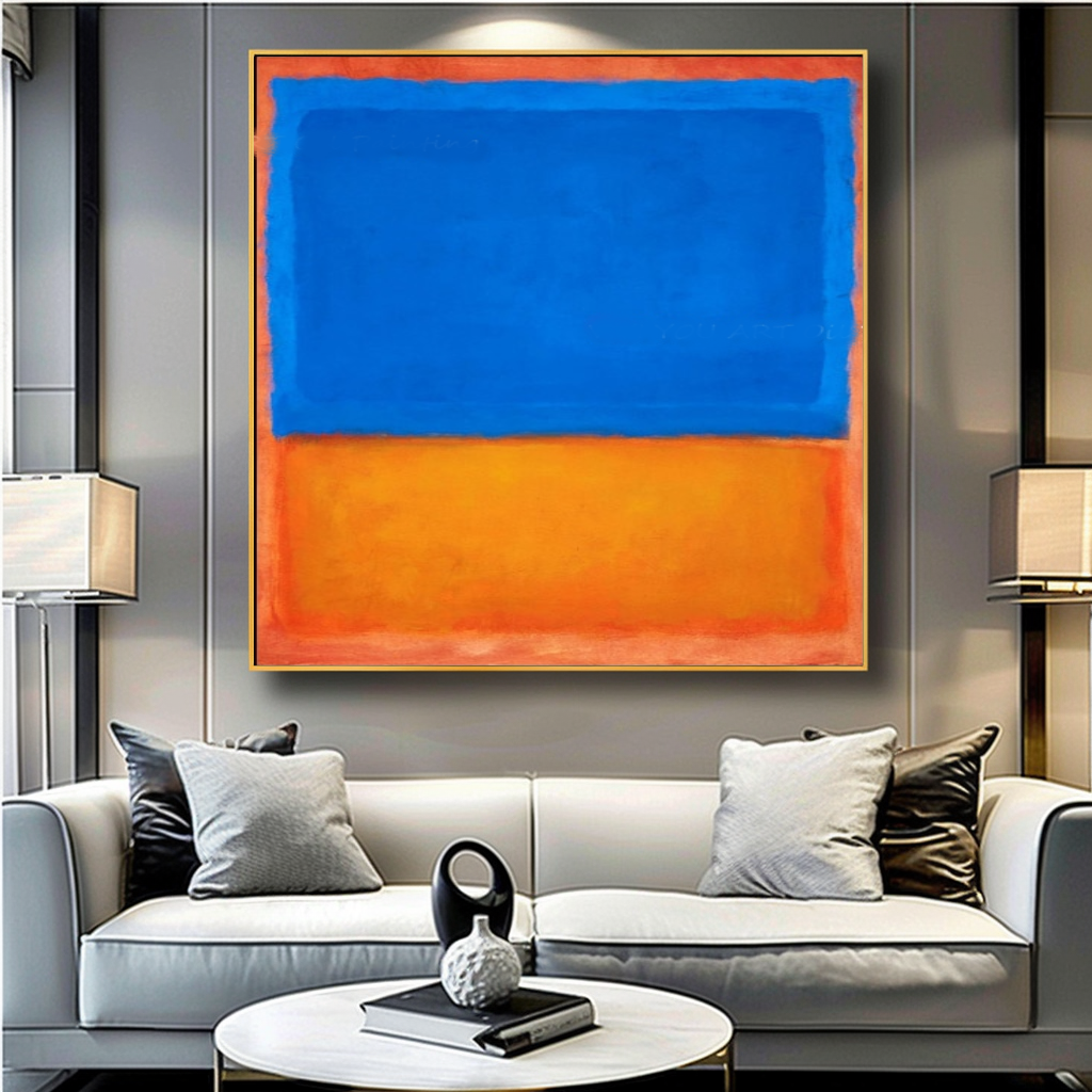 LARGE ABSTRACT WALL ART - Mark Rothko Art, Oil Painting on Canvas - Blue, Yellow and White