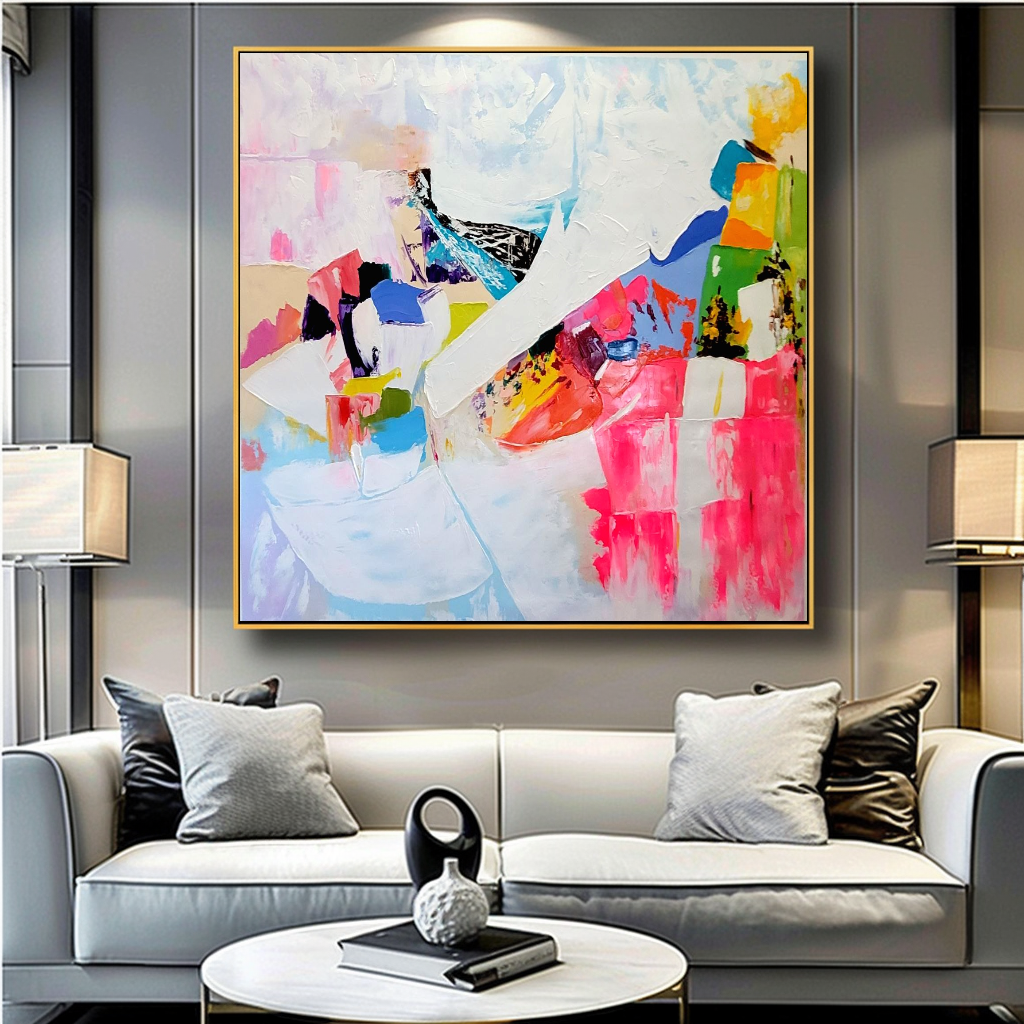 LARGE Modern Abstract Wall Art, Vibrant Impasto Oil Painting on Canvas, Textured Wall Art for Living room