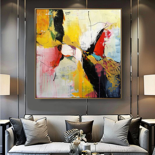 Bold Abstract Impasto Oil Painting – Modern Textured Canvas Art for Living Room