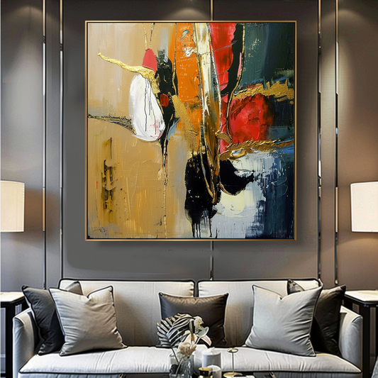 Abstract Koi Fish Impasto Oil Painting – Modern Textured Canvas Art for Living Room