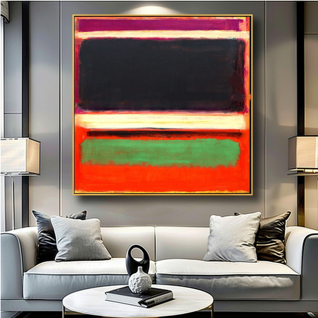 LARGE MODERN ABSTRACT WALL ART, Mark Rothko Inspired, Oil Painting on Canvas - Red Black Orange