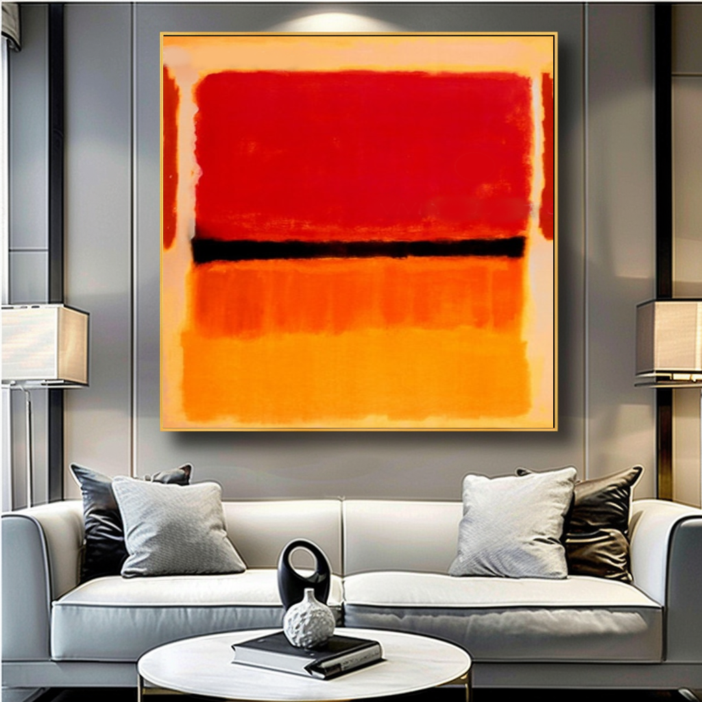 LARGE ABSTRACT WALL ART - Mark Rothko Art, Oil Painting on Canvas - Red, Orange, and Black
