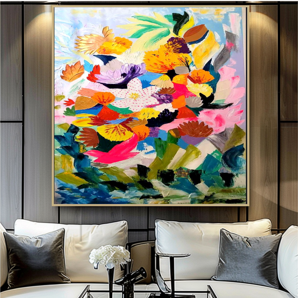 Vibrant Underwater World, Abstract Painting for Living room, Impasto Oil Painting on Canvas