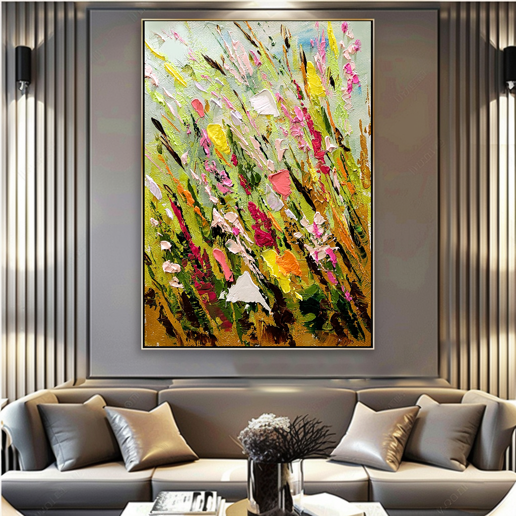 Large Modern Abstract Art for Living room, Spring Meadow, Vibrant Abstract Impasto Oil Painting, Handmade Art for sale