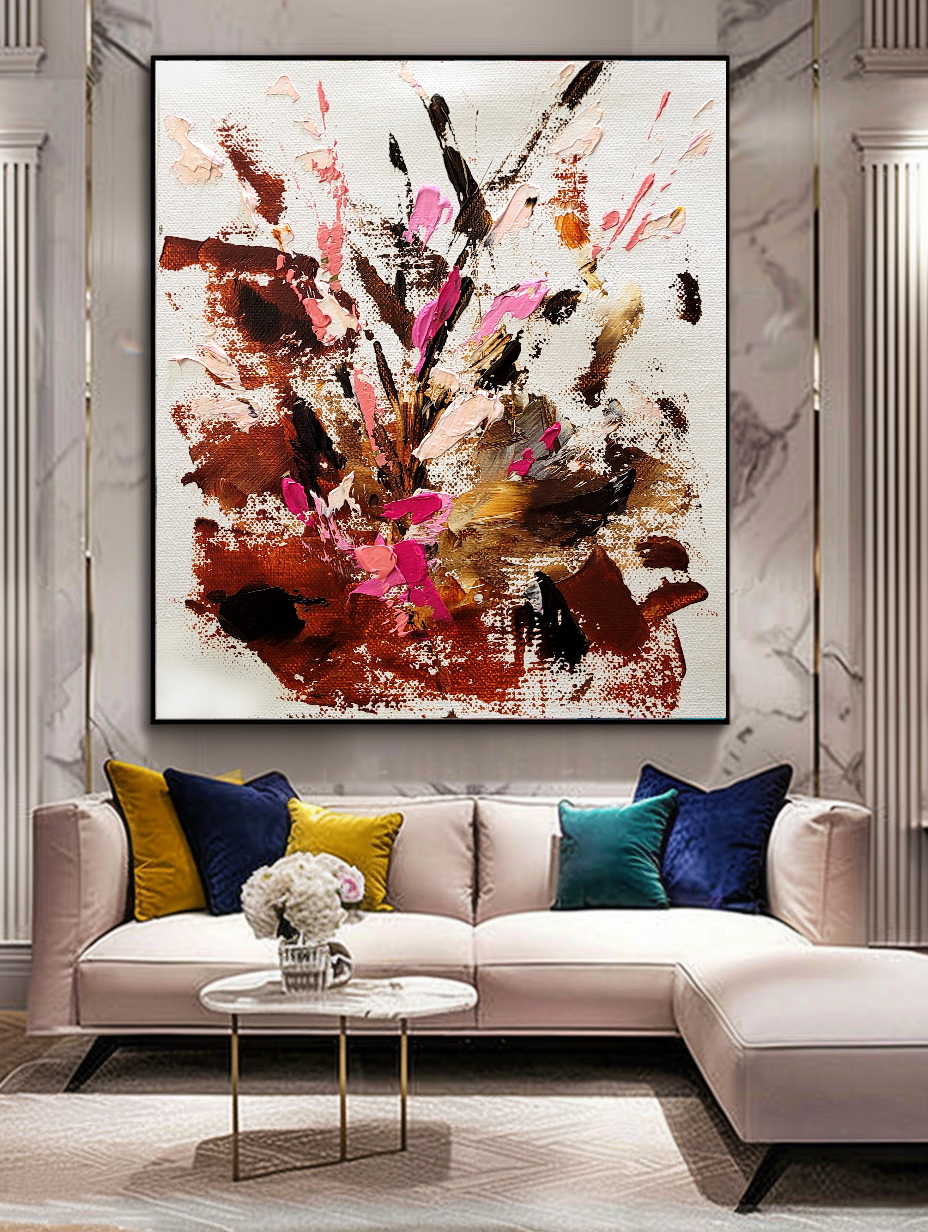 Large Modern Abstract Art for Living room, Impasto Oil Painting on Canvas, Autumn Blossom - Canvas ArtHandmade Art for sale