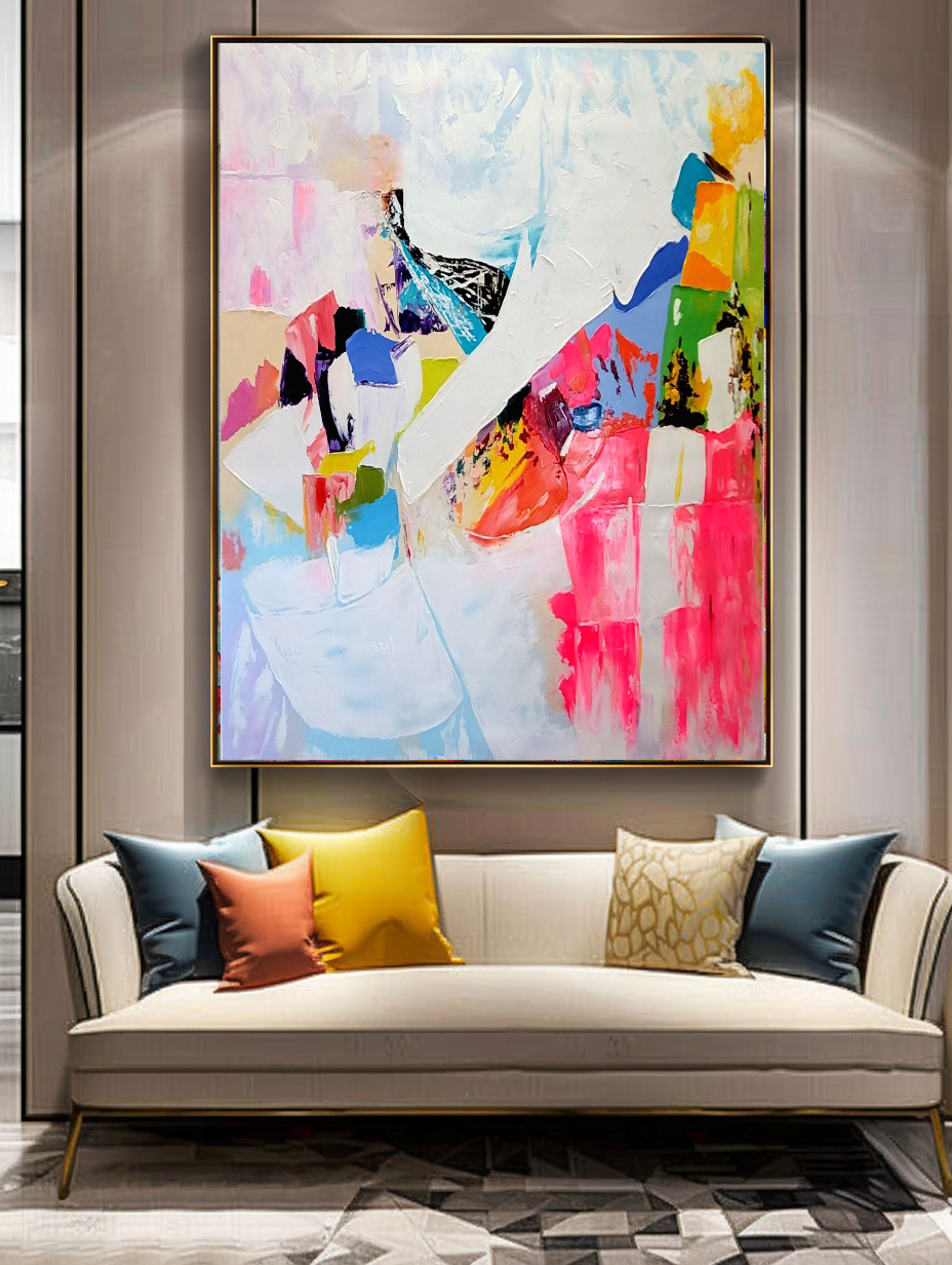 LARGE Modern Abstract Wall Art, Vibrant Impasto Oil Painting on Canvas, Textured Wall Art for Living room
