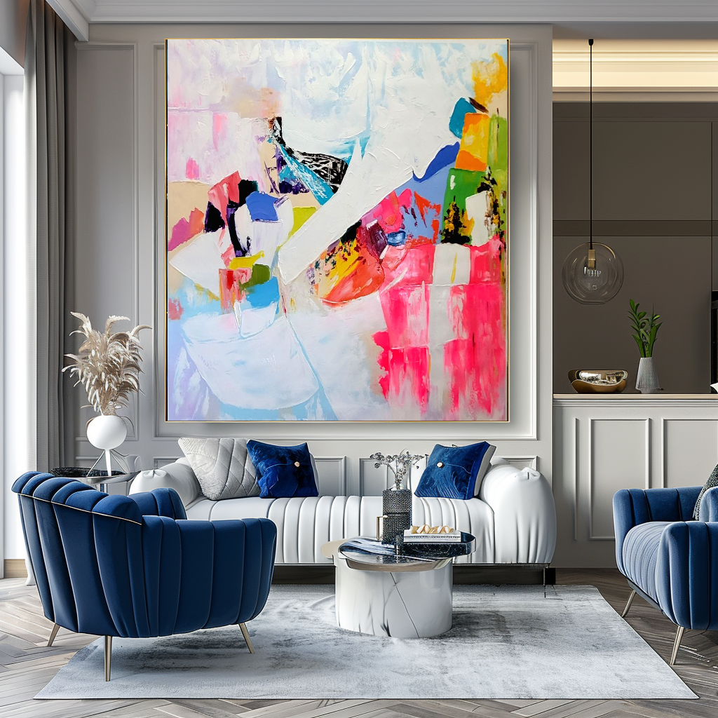 LARGE Modern Abstract Wall Art, Vibrant Impasto Oil Painting on Canvas, Textured Wall Art for Living room