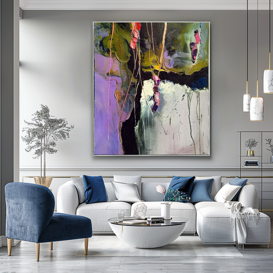 Vivid Abstract Impasto Oil Painting – Modern Textured Canvas Art for Living Room