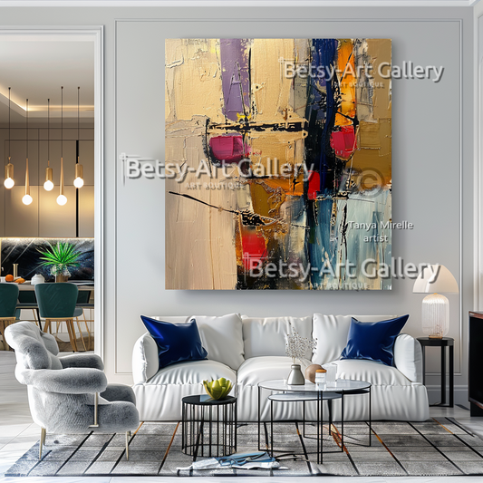 Colorful Abstract Painting on Canvas - Textured Impasto Artwork #57