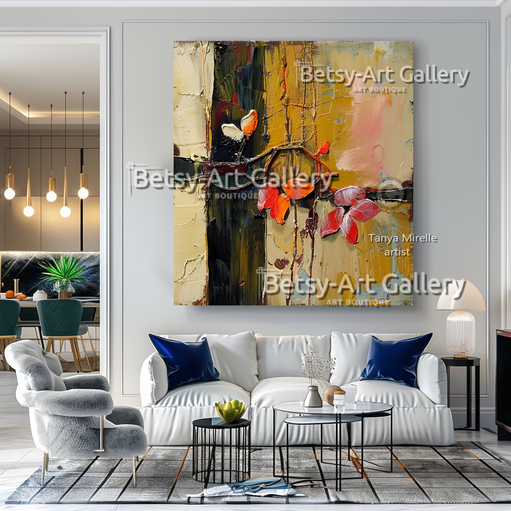 Abstract Floral Painting on Canvas - Textured Impasto Artwork #63