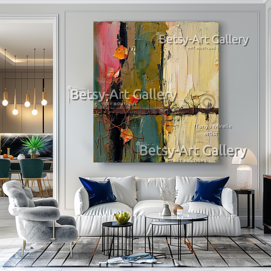 Abstract Floral Painting on Canvas - Textured Impasto Artwork #64