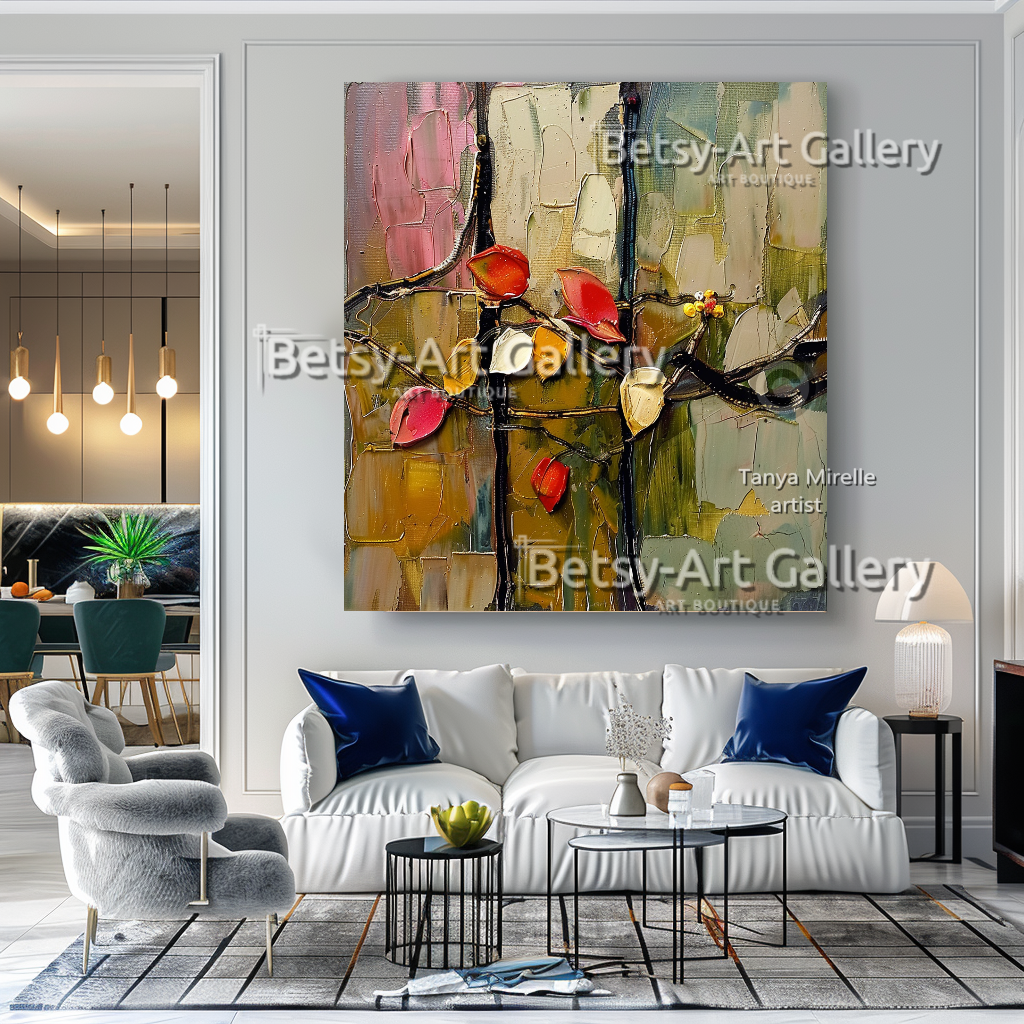 Abstract Floral Painting on Canvas - Textured Impasto Artwork #63