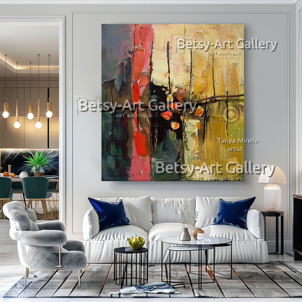 Abstract Floral Painting on Canvas - Textured Impasto Artwork #63