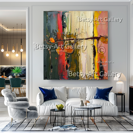 Abstract Floral Painting on Canvas - Textured Impasto Artwork #65