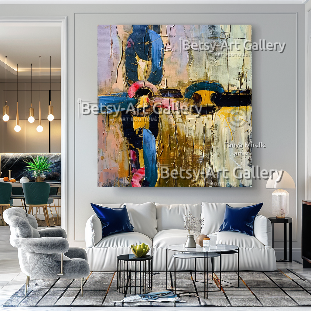 Abstract Chains Painting - Textured Impasto Wall Art #87