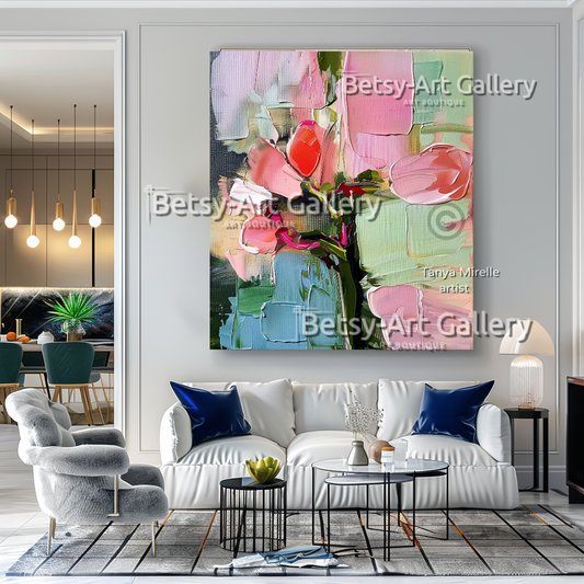 Floral Abstract Impasto Painting - Modern Textured Wall Art #53