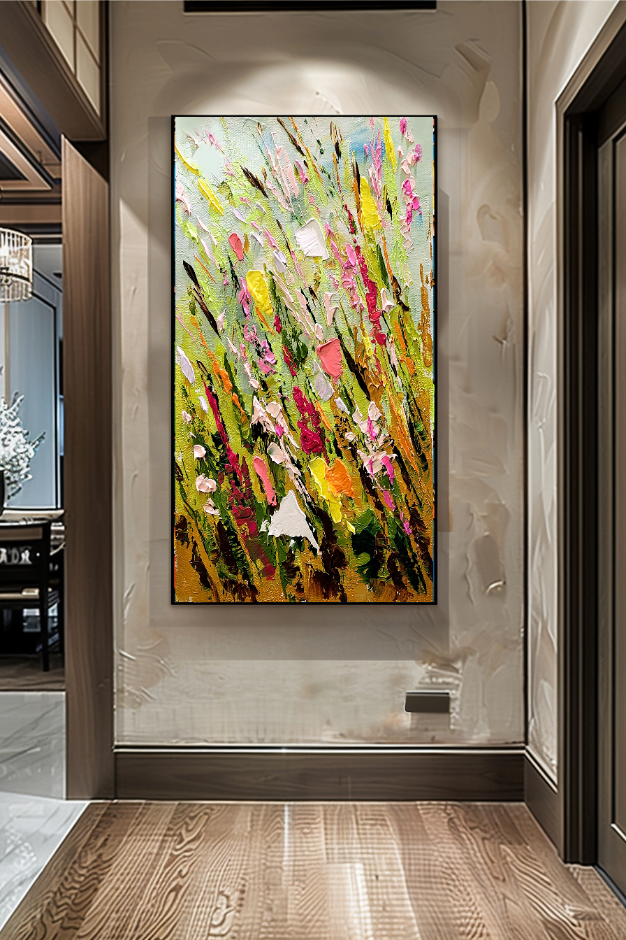 Large Modern Abstract Art for Living room, Spring Meadow, Vibrant Abstract Impasto Oil Painting, Handmade Art for sale