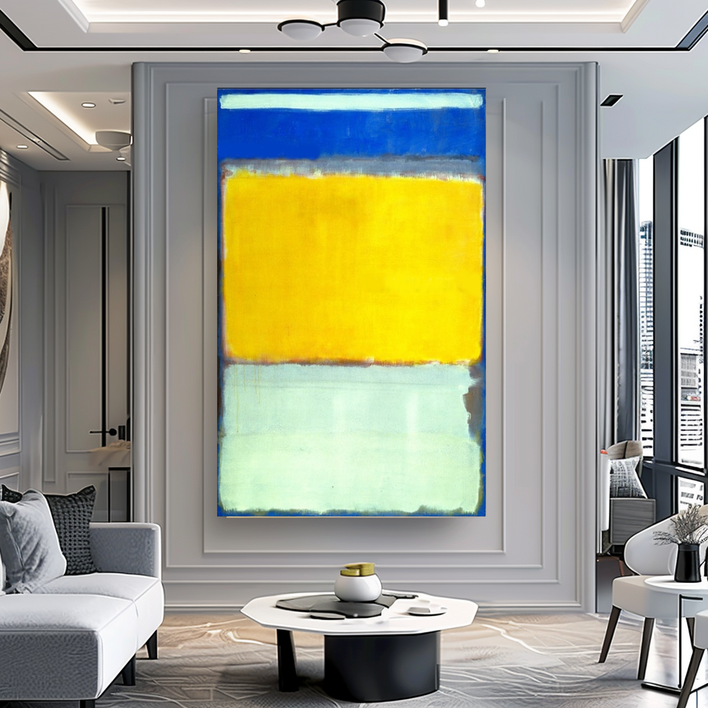 LARGE ABSTRACT WALL ART - Mark Rothko Art, Oil Painting on Canvas - Blue, Yellow and White A