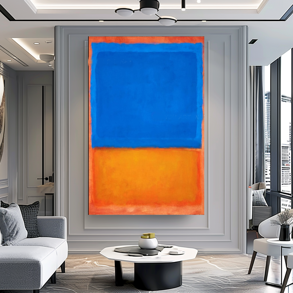 LARGE ABSTRACT WALL ART - Mark Rothko Art, Oil Painting on Canvas - Blue, Yellow and White C