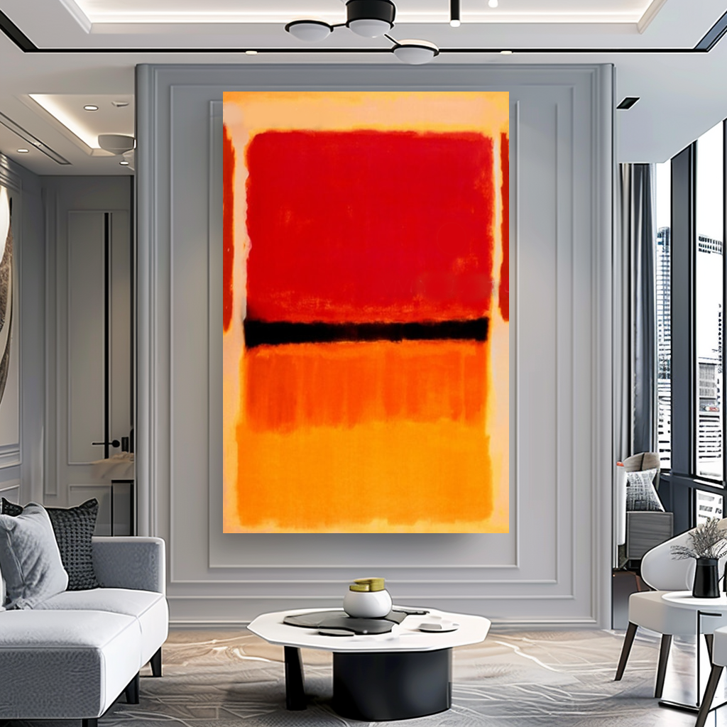 LARGE ABSTRACT WALL ART - Mark Rothko Art, Oil Painting on Canvas - Red, Orange, and Black A