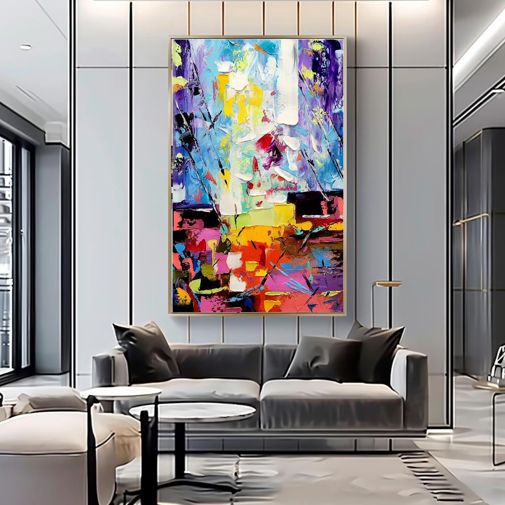 Vibrant Rainbow Modern Abstract Art for Living room, Impasto Oil Painting on Canvas, Handmade Art for sale