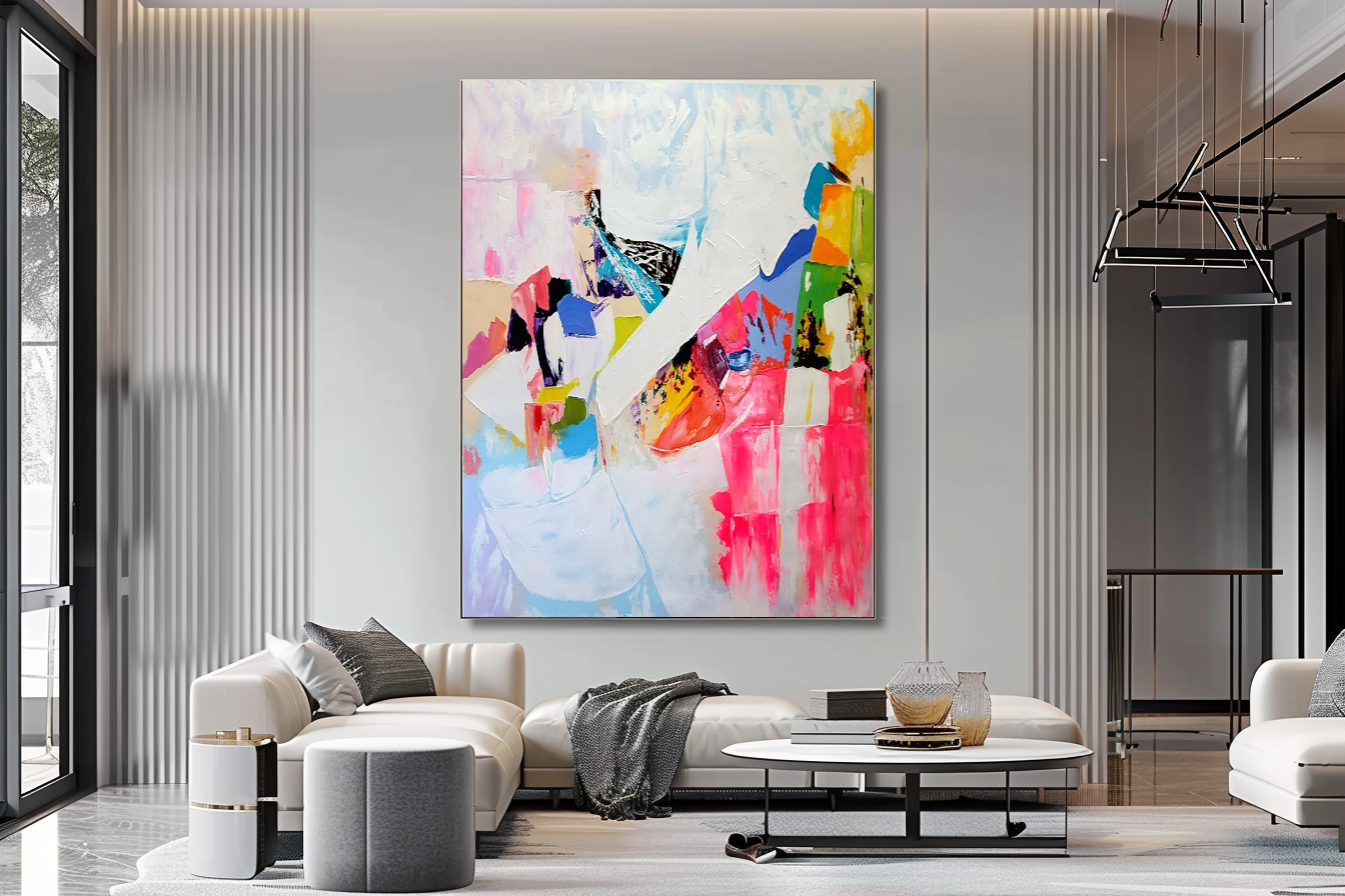 LARGE Modern Abstract Wall Art, Vibrant Impasto Oil Painting on Canvas, Textured Wall Art for Living room