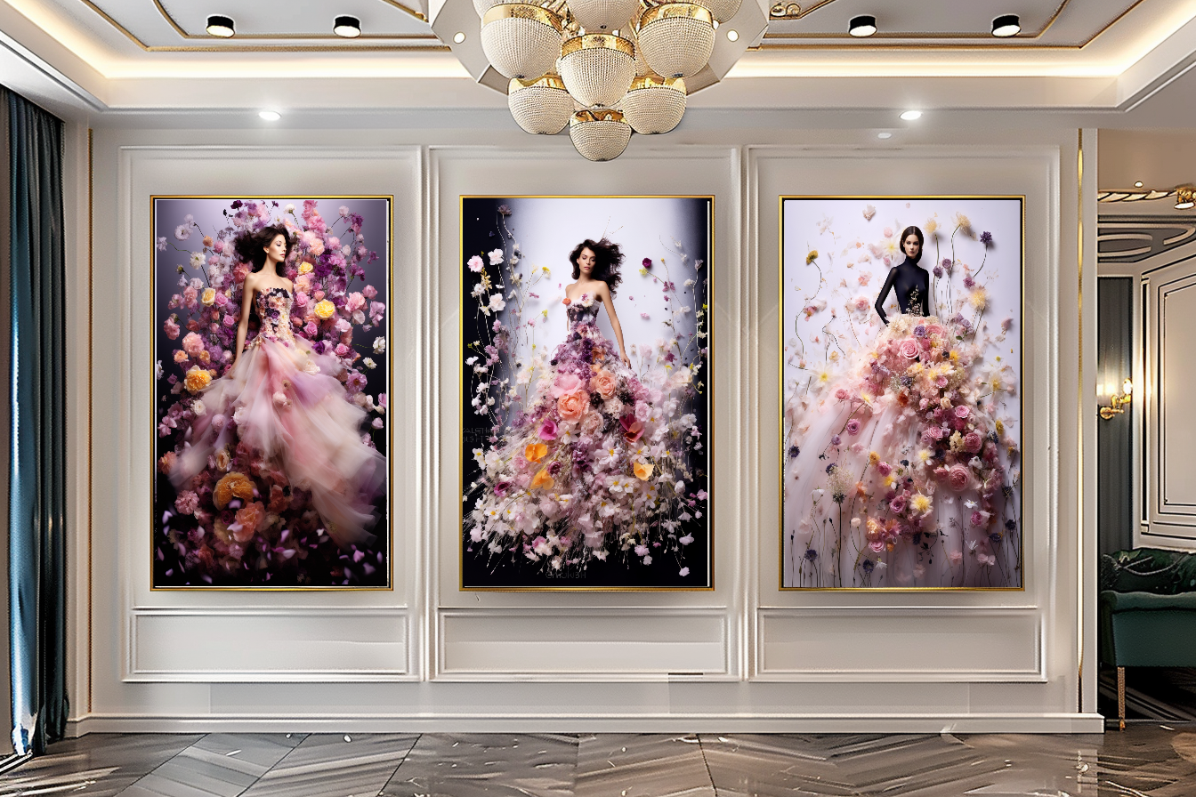 Romantic Blooming Flowers Dress - Perfume Floral Woman Art - Chic Home Decor