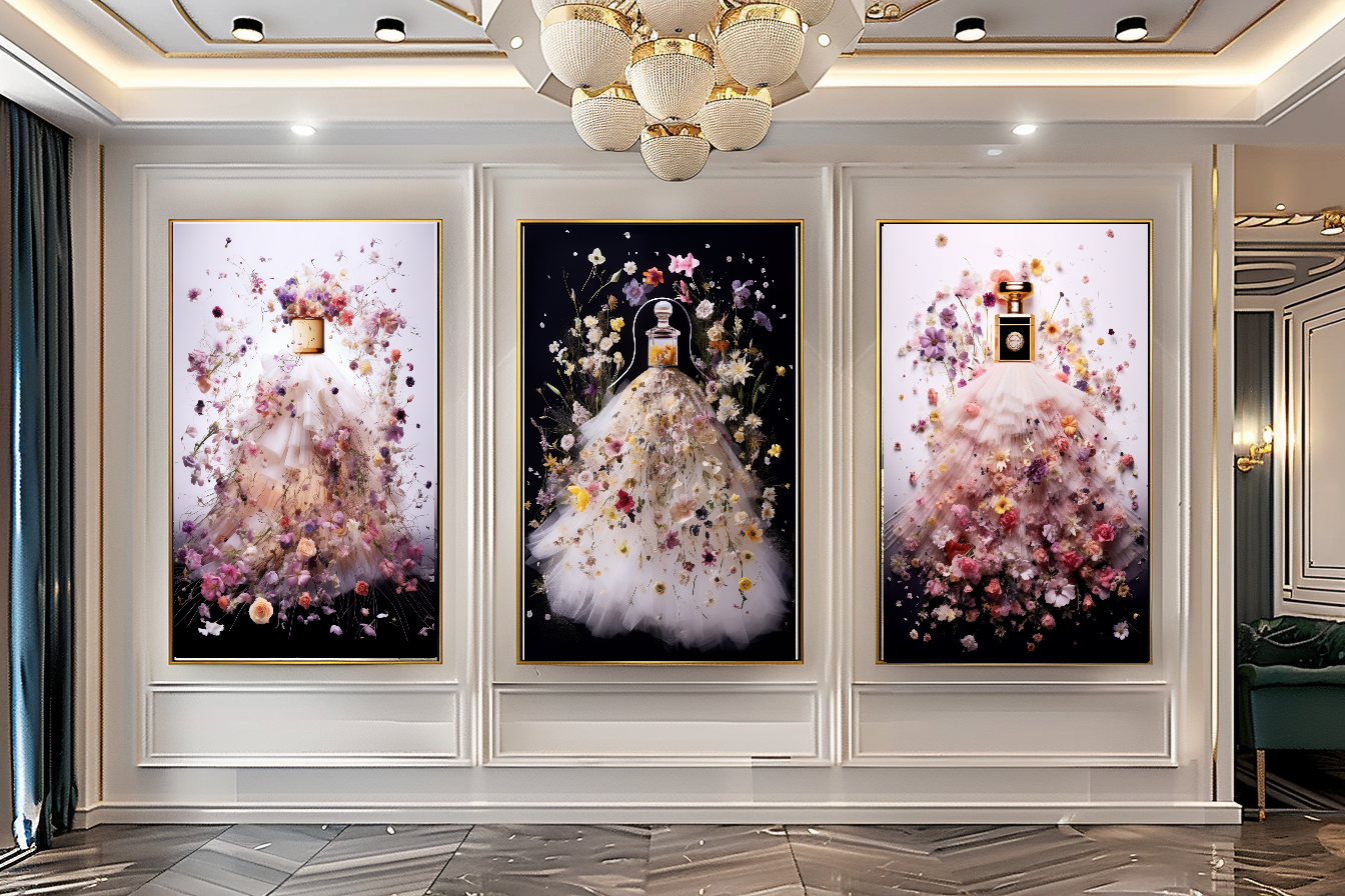 Elegance Floral Perfume Bottle Canvas Print - Luxury Wall Art for Modern Decor