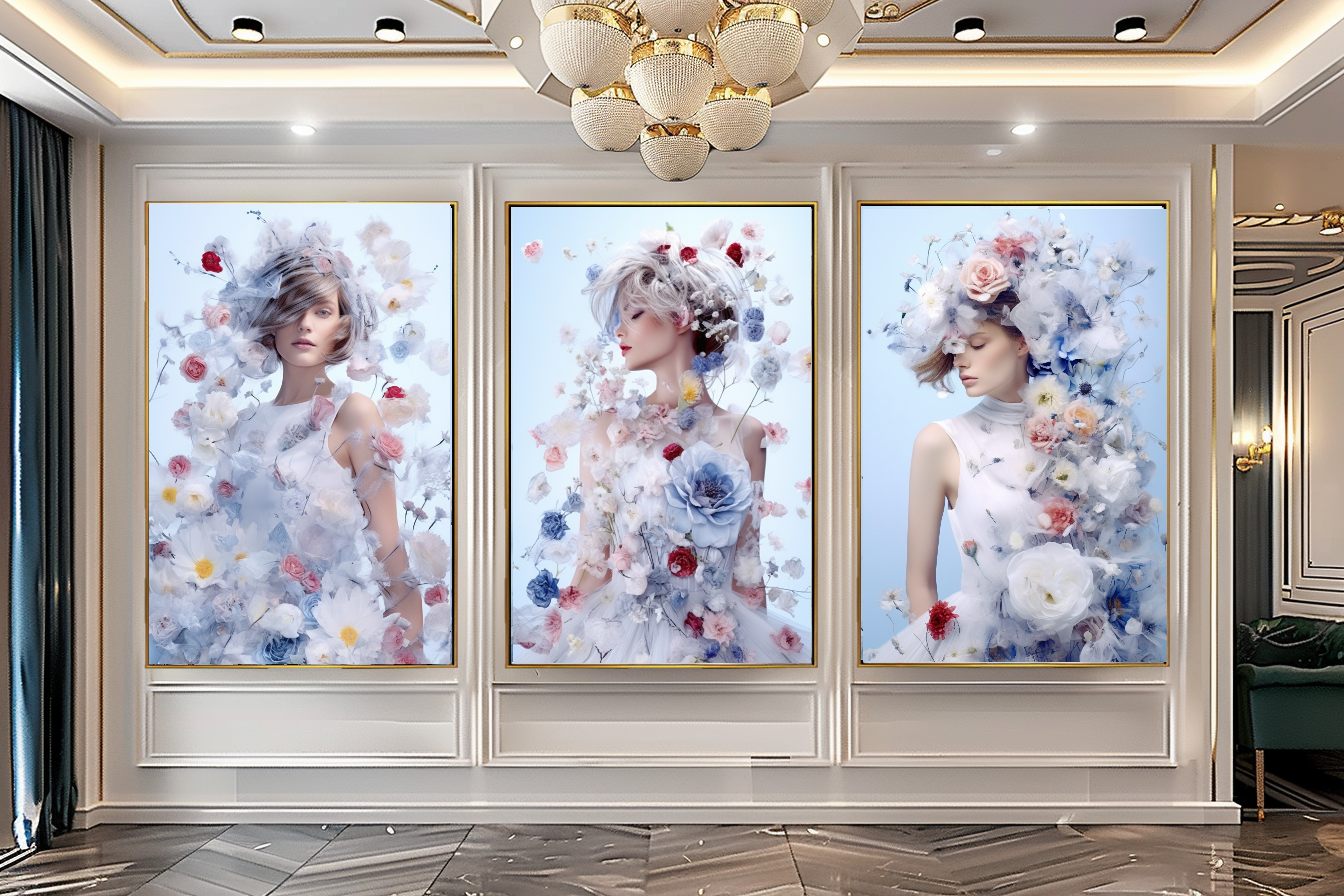 Modern Grace - Floral Woman Canvas Art - Romantic Print on Canvas - Elegant Home Decor