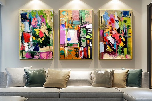 Colorful Abstract Art Composition, Vibrant Impasto Oil Painting on Canvas