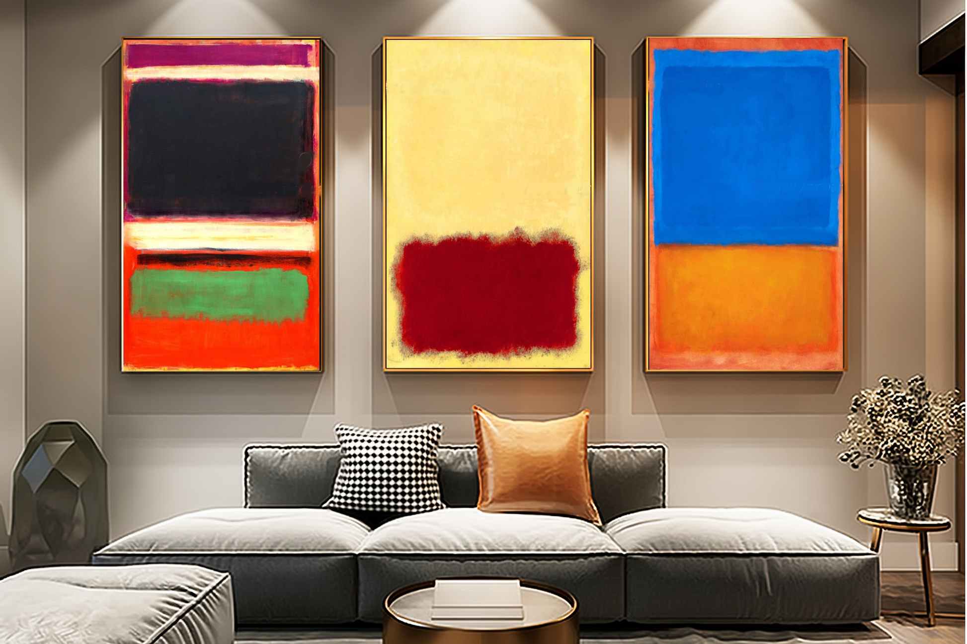 LARGE ABSTRACT WALL ART - Mark Rothko Art, Oil Painting on Canvas - Blue, Yellow and White