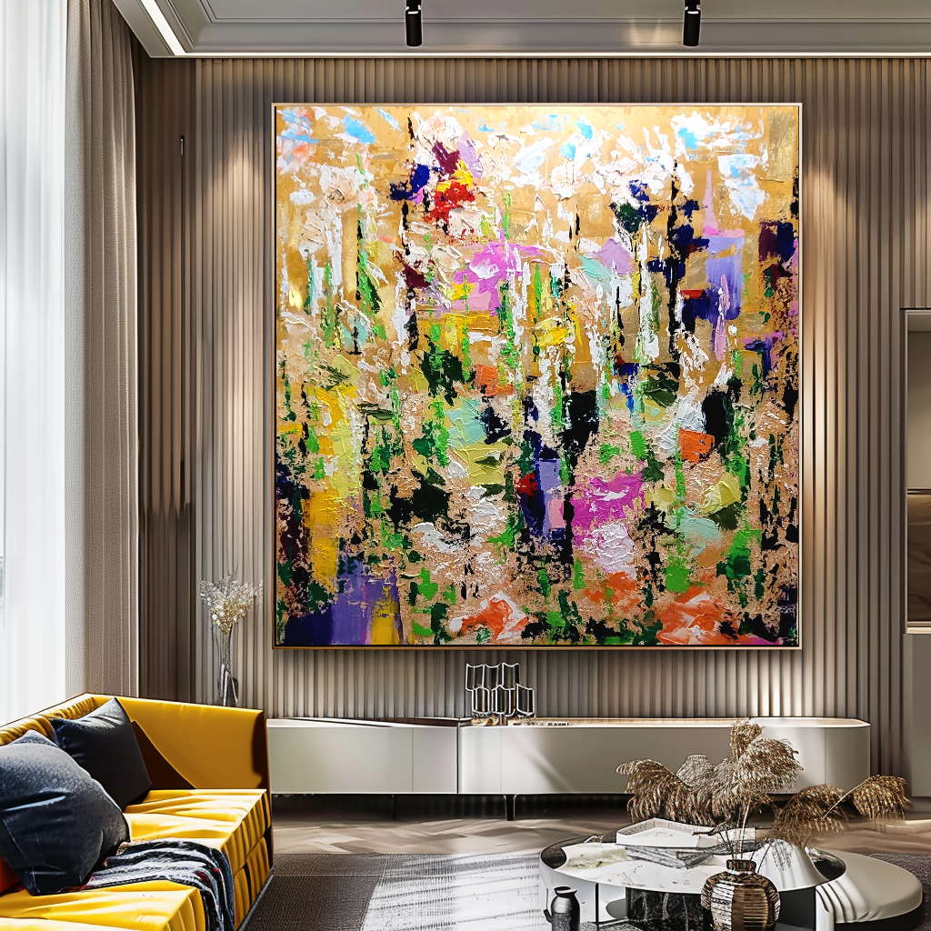 LARGE Modern Abstract Art, Impasto Oil Painting on Canvas, Colorful Floral Wall Art for living room