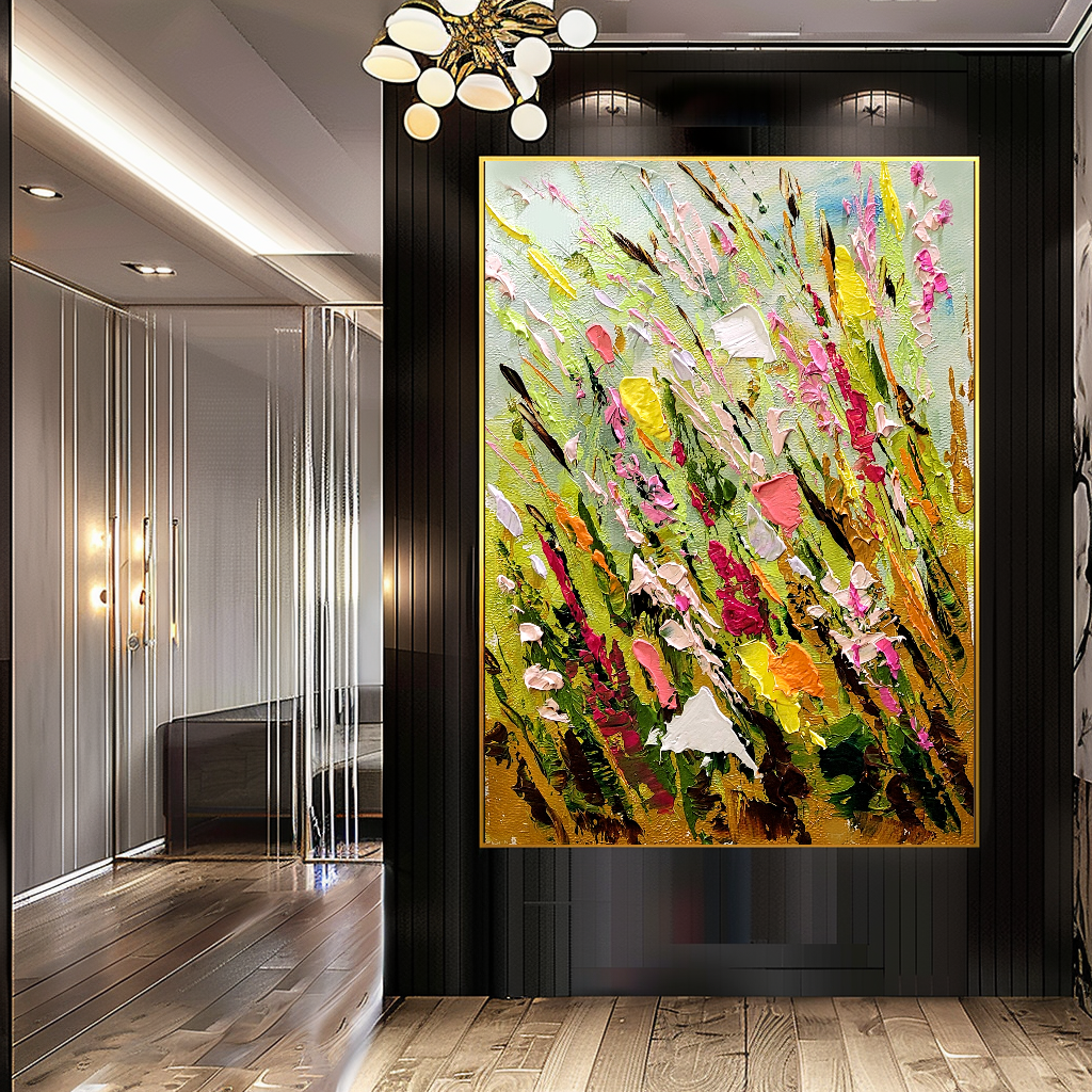 Large Modern Abstract Art for Living room, Spring Meadow, Vibrant Abstract Impasto Oil Painting, Handmade Art for sale