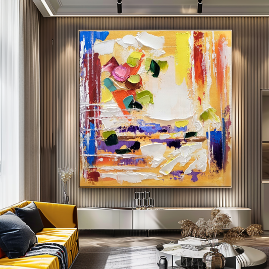 Modern Abstract Art for Living room, Vivid Color Impasto Oil Painting on Canvas