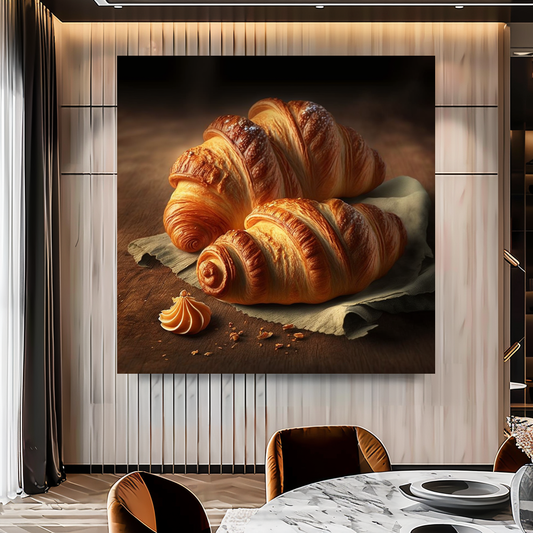 Golden Croissant Canvas Print, French Bakery Food Photography