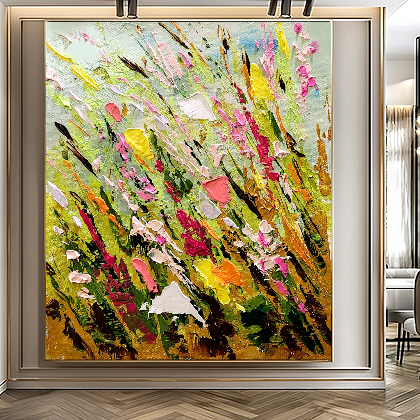 Large Modern Abstract Art for Living room, Spring Meadow, Vibrant Abstract Impasto Oil Painting, Handmade Art for sale