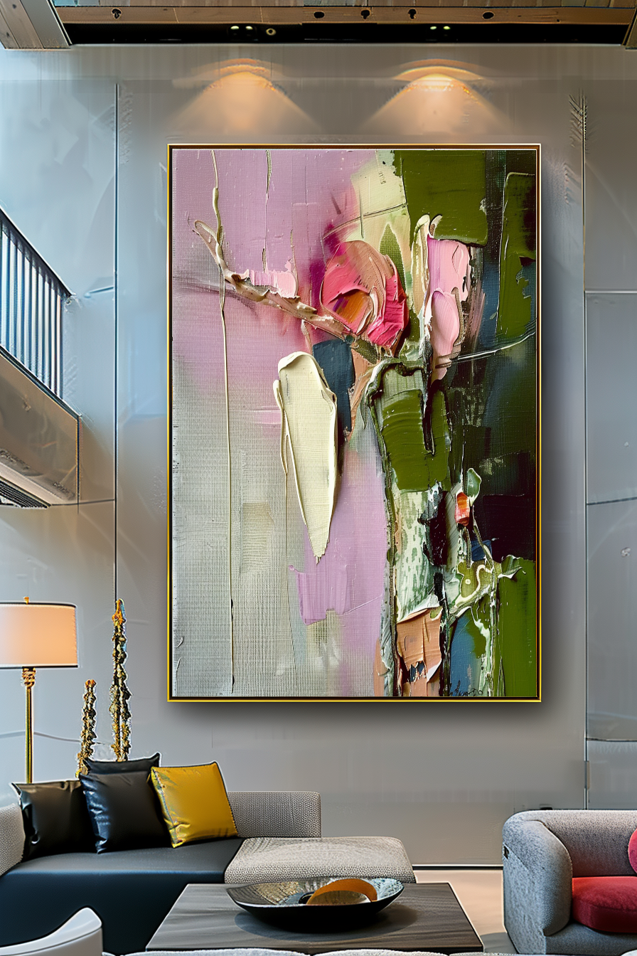 Abstract Floral Impasto Oil Painting on Canvas - Vibrant Modern Wall Art for Living room