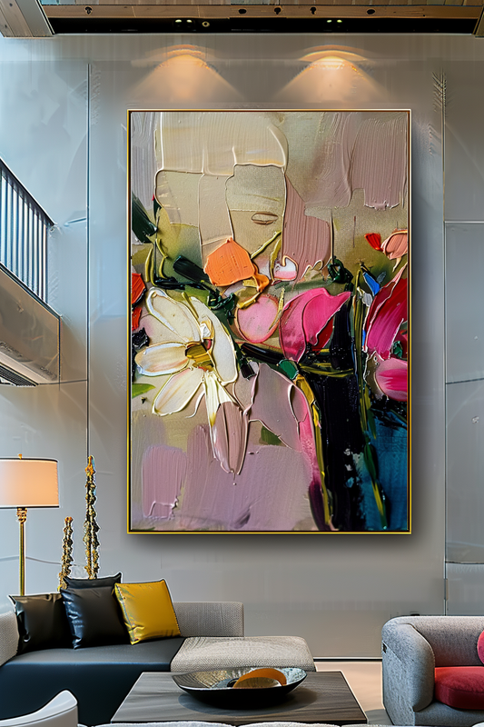 Abstract Floral Impasto Oil Painting on Canvas - Colorful Modern Wall Art for Contemporary Spaces
