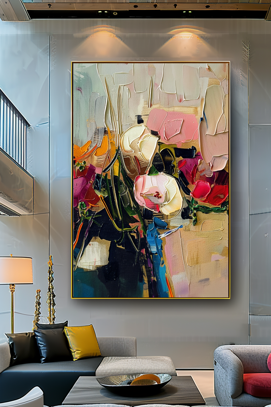 Abstract Floral Impasto Oil Painting on Canvas - Colorful Modern Wall Art for Contemporary Spaces