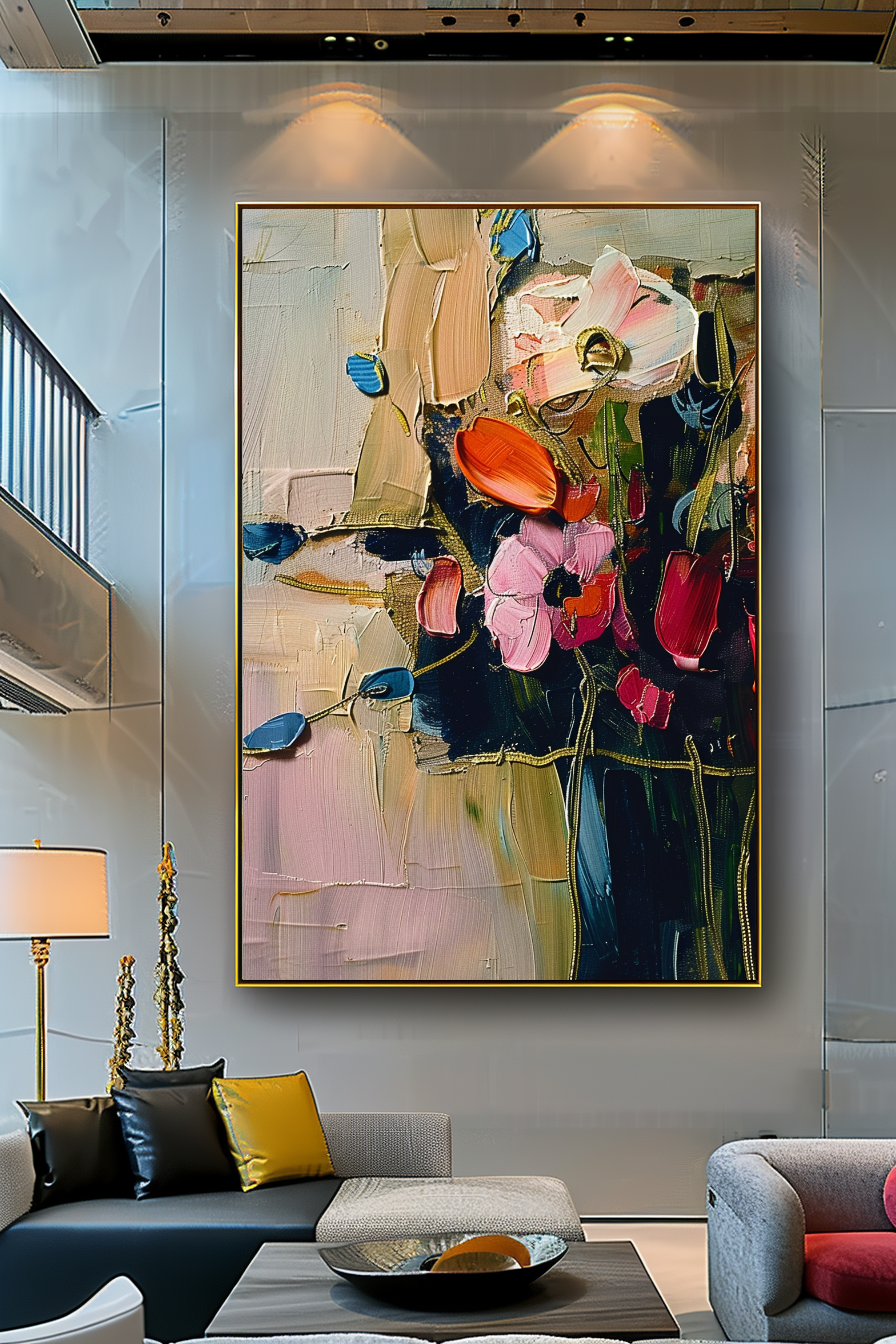 Abstract Floral Impasto Oil Painting on Canvas - Colorful Modern Wall Art for Contemporary Spaces
