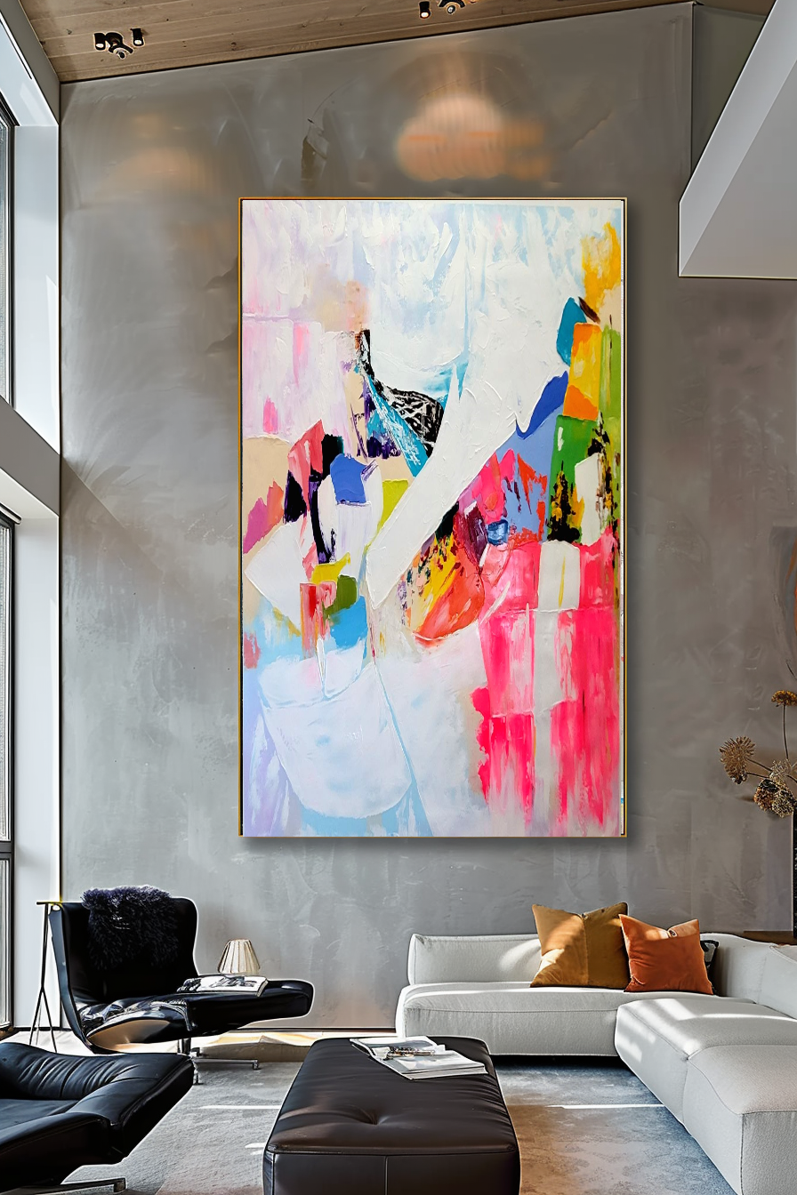 LARGE Modern Abstract Wall Art, Vibrant Impasto Oil Painting on Canvas, Textured Wall Art for Living room