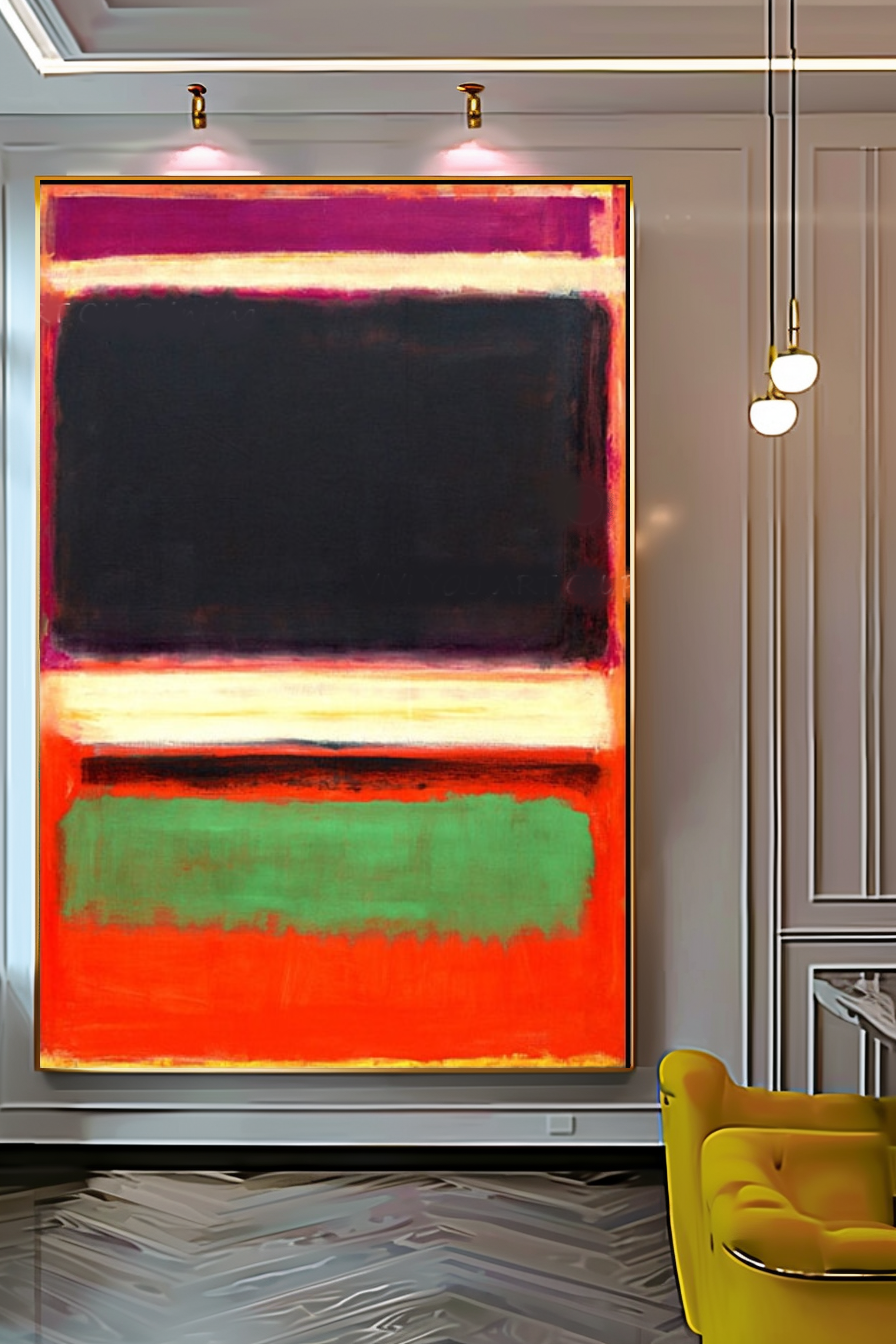 LARGE MODERN ABSTRACT WALL ART, Mark Rothko Inspired, Oil Painting on Canvas - Red Black Orange