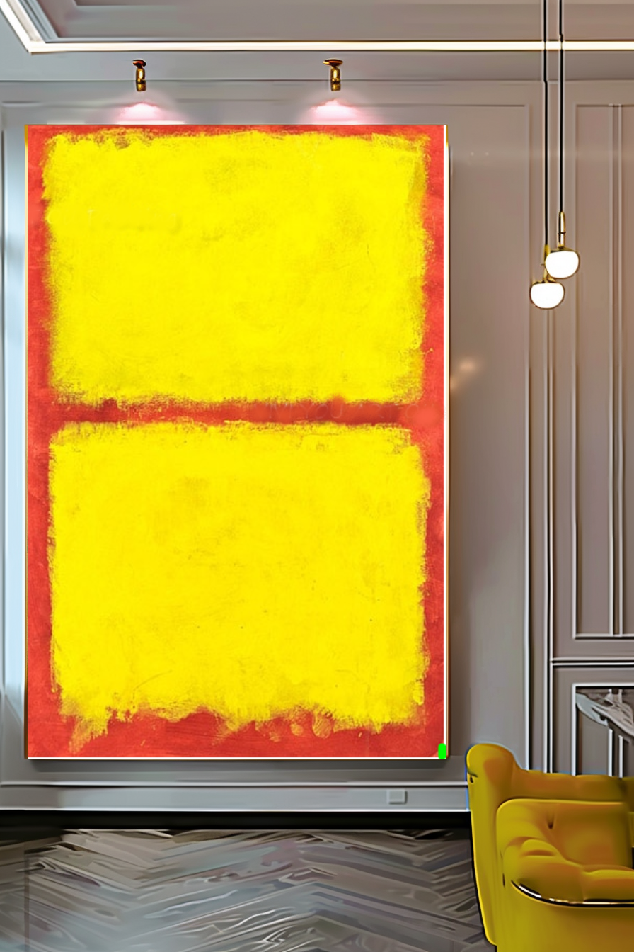 LARGE ABSTRACT WALL ART - Mark Rothko Art, Oil Painting on Canvas - Blue, Yellow and White