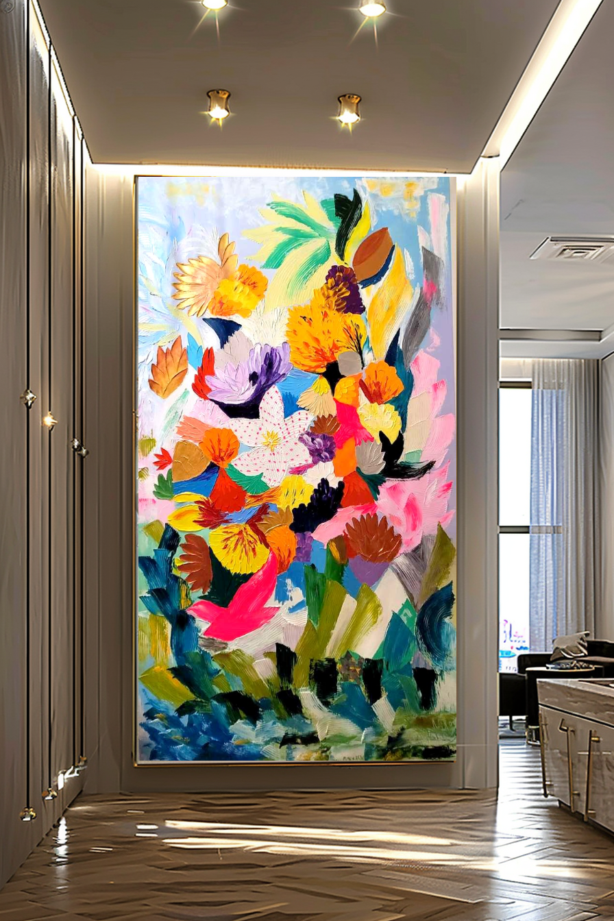 Vibrant Underwater World, Abstract Painting for Living room, Impasto Oil Painting on Canvas