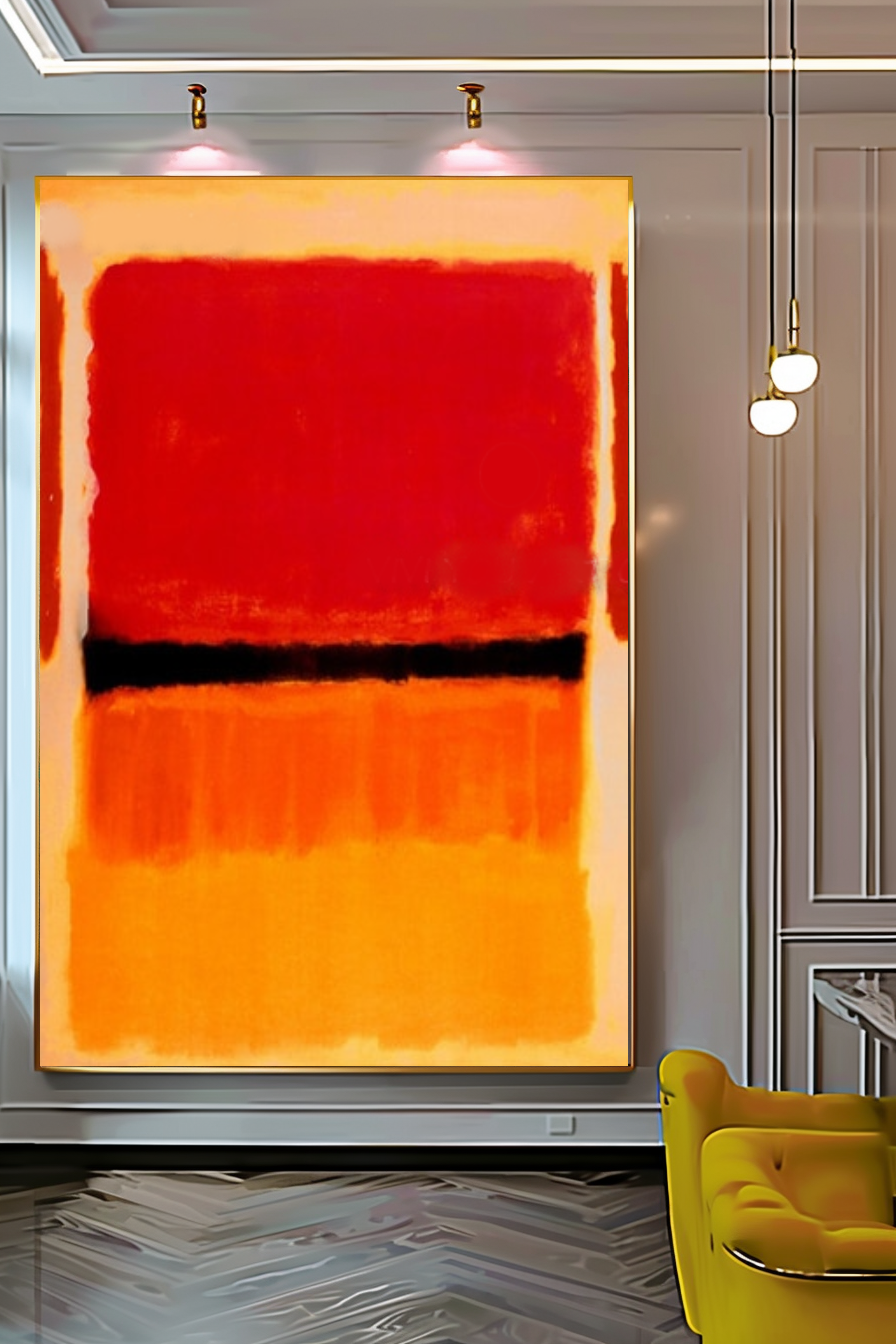LARGE ABSTRACT WALL ART - Mark Rothko Art, Oil Painting on Canvas - Red, Orange, and Black