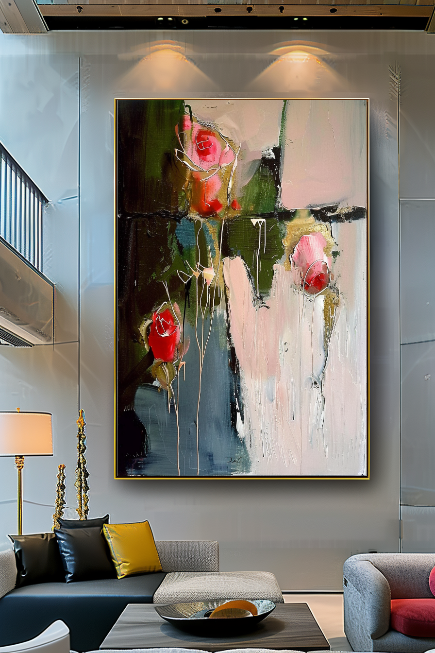 Abstract Floral Impasto Oil Painting on Canvas - Vibrant Modern Wall Art for Living room